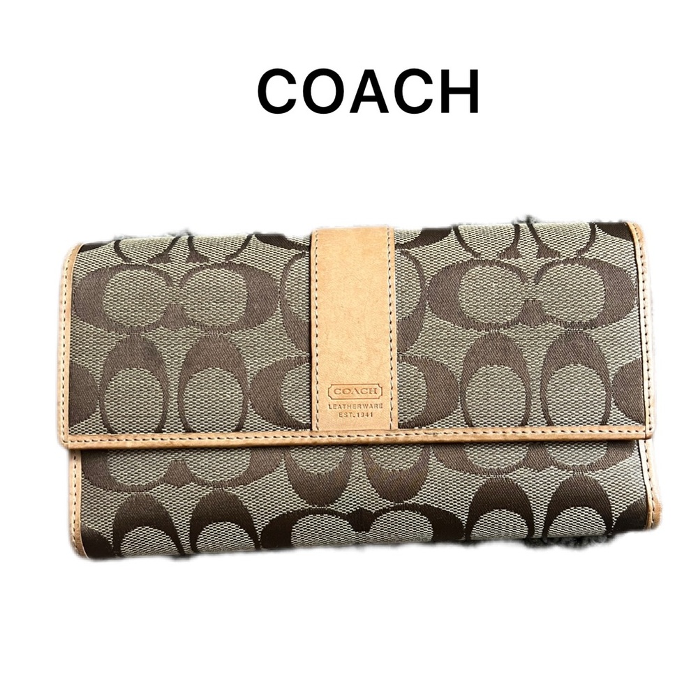 COACH Brown and Tan Long Wallet